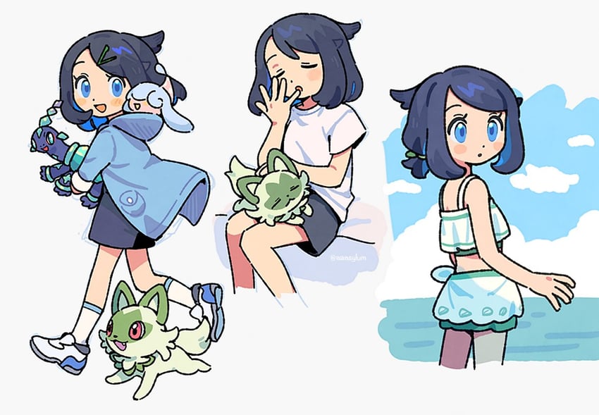 sprigatito, liko, hatenna, and terapagos (pokemon and 1 more) drawn by jen_(aaasylum)