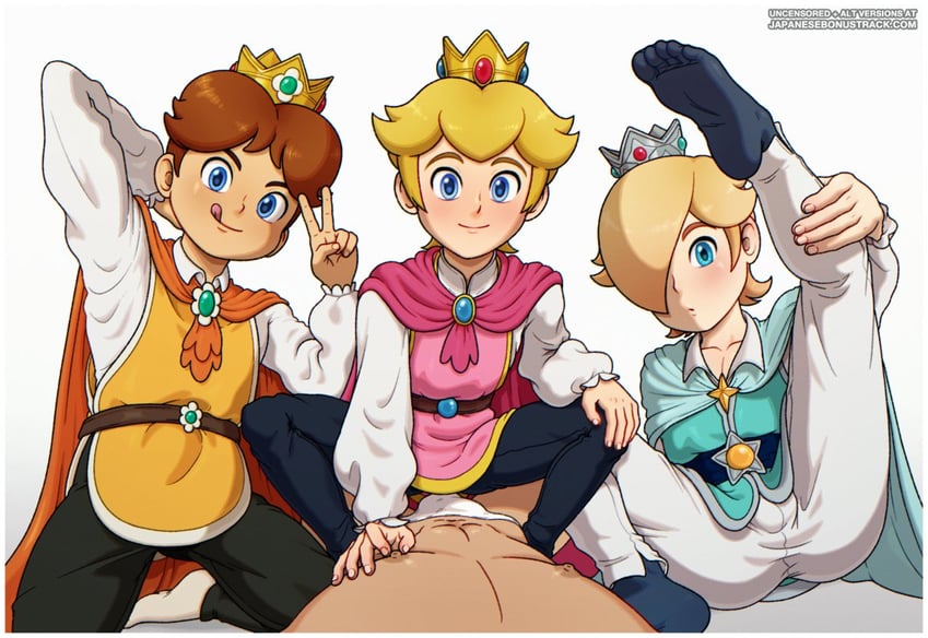 princess peach, rosalina, and princess daisy (mario) drawn by japanesebonustrack