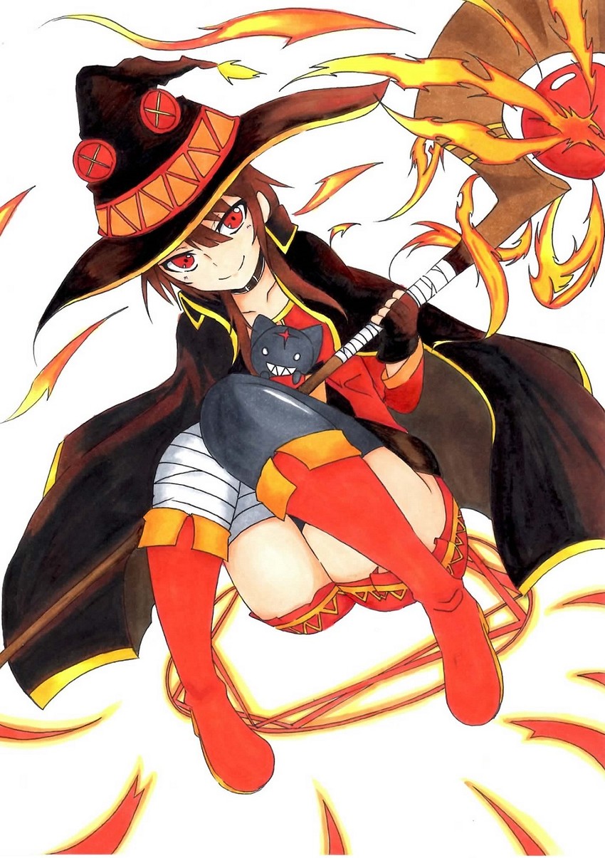 megumin and chomusuke (kono subarashii sekai ni shukufuku wo!) drawn by yosomin_(suy4652)