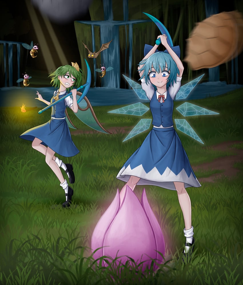 cirno, daiyousei, and plantera (touhou and 1 more) drawn by grummsed