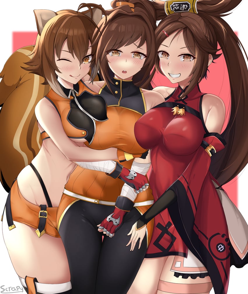 makoto nanaya, kuradoberi jam, female fighter, and female striker (guilty gear and 4 more) drawn by scrapy