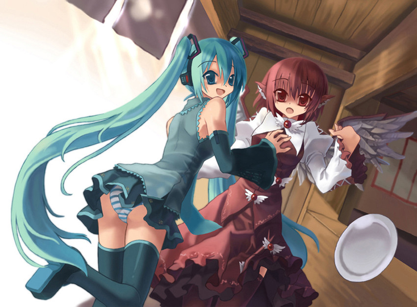 hatsune miku and mystia lorelei (touhou and 1 more) drawn by kamisakai
