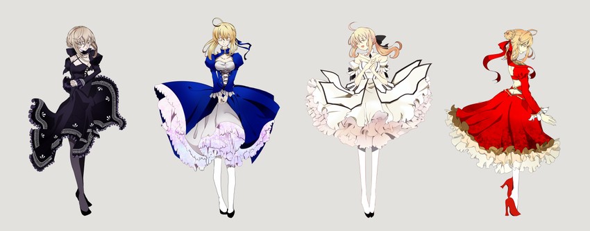 artoria pendragon, saber, nero claudius, saber alter, and saber lily (fate and 4 more) drawn by sou00xx