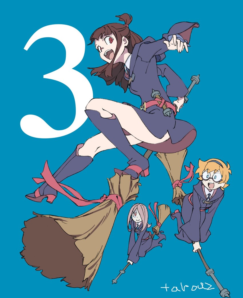 kagari atsuko, sucy manbavaran, and lotte jansson (little witch academia) drawn by tarou2