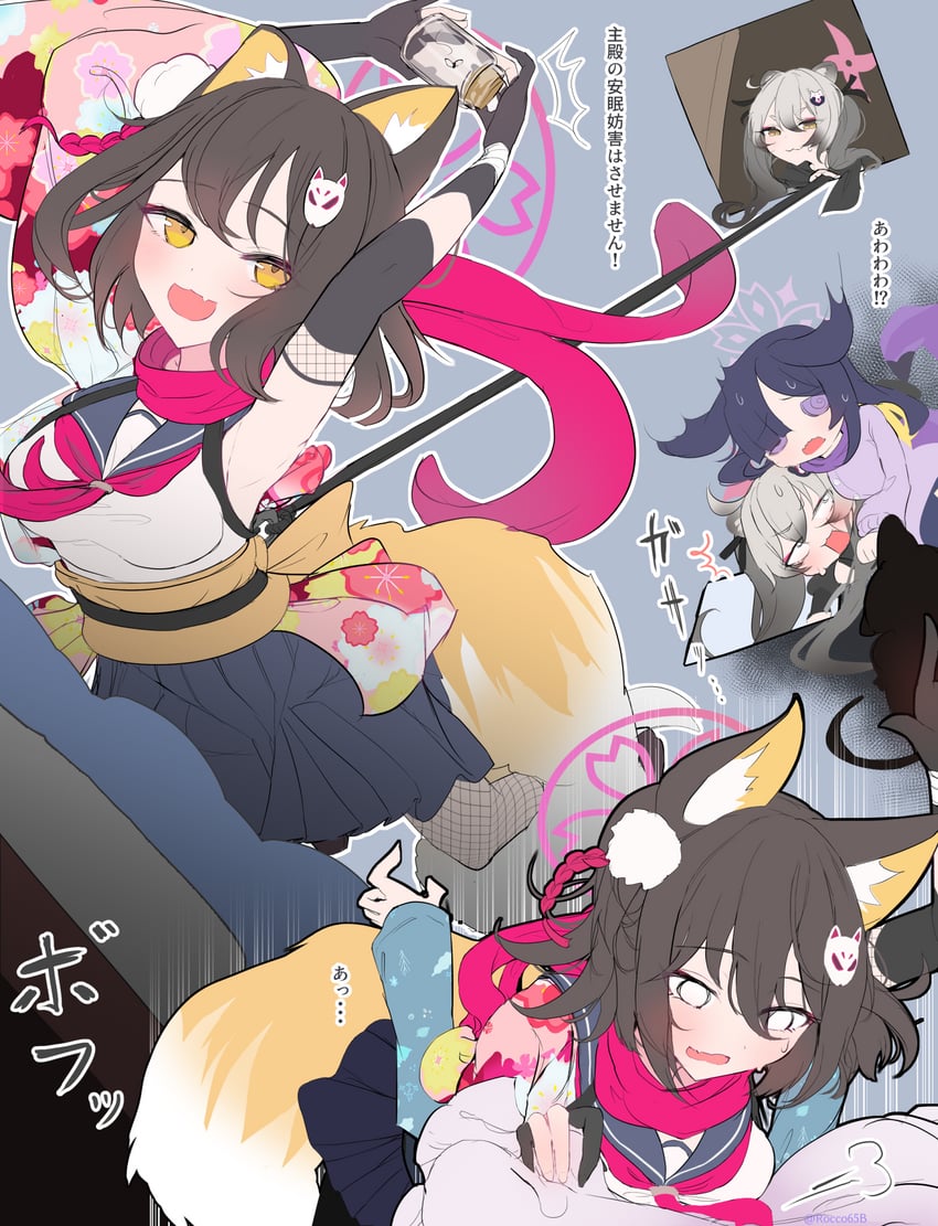 sensei, doodle sensei, izuna, michiru, and tsukuyo (blue archive) drawn by sakurano_rocco