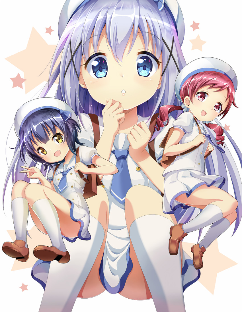 kafuu chino, jouga maya, and natsu megumi (gochuumon wa usagi desu ka?) drawn by samnedar