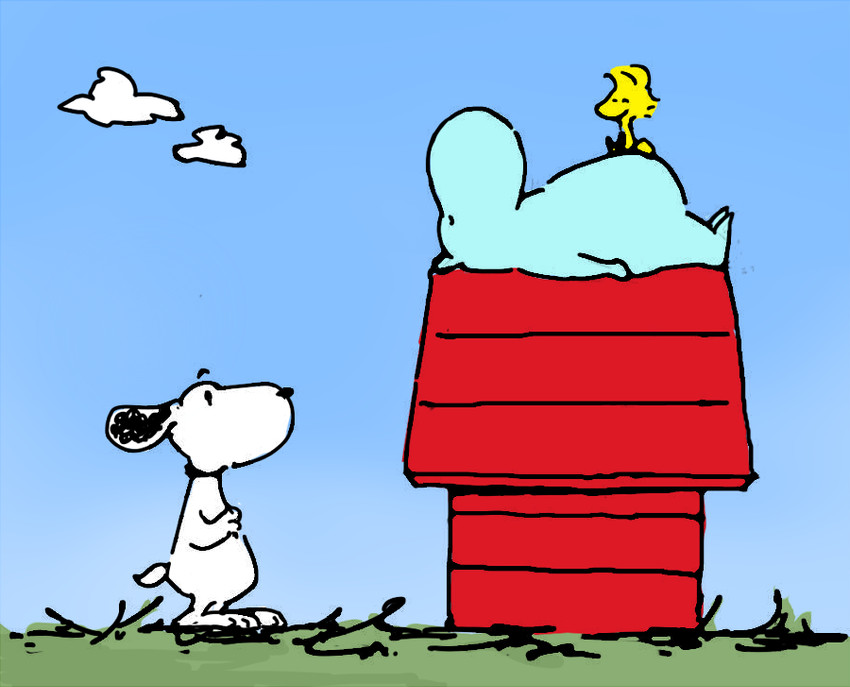 snoopy, moomintroll, and woodstock (moomin and 1 more) drawn by monoyuu