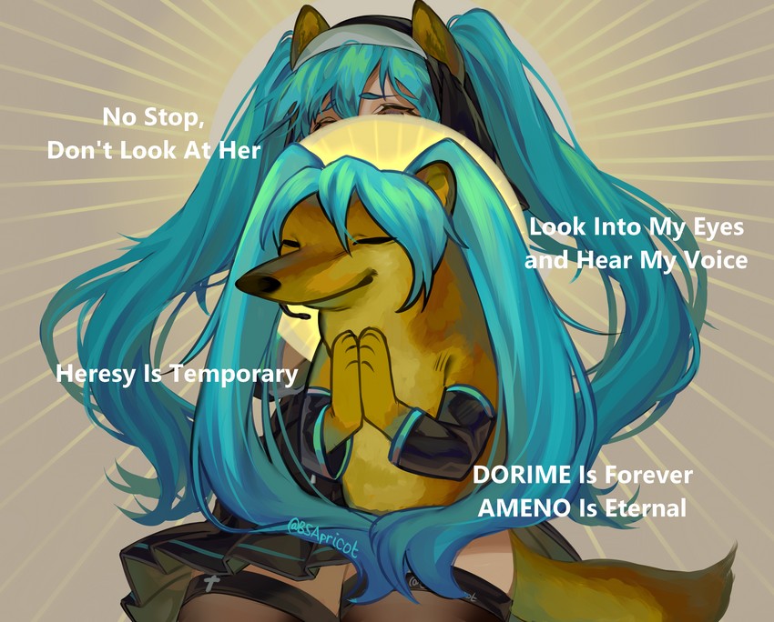 hatsune miku and cheemsburger (vocaloid and 1 more) drawn by bsapricot