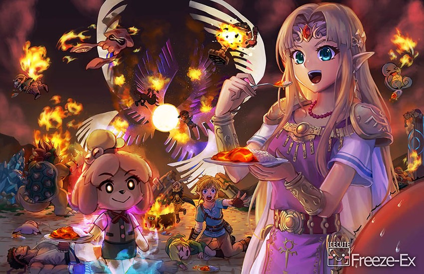 link, inkling player character, pikachu, princess zelda, kirby, and 14 more (pokemon and 19 more) drawn by freeze-ex