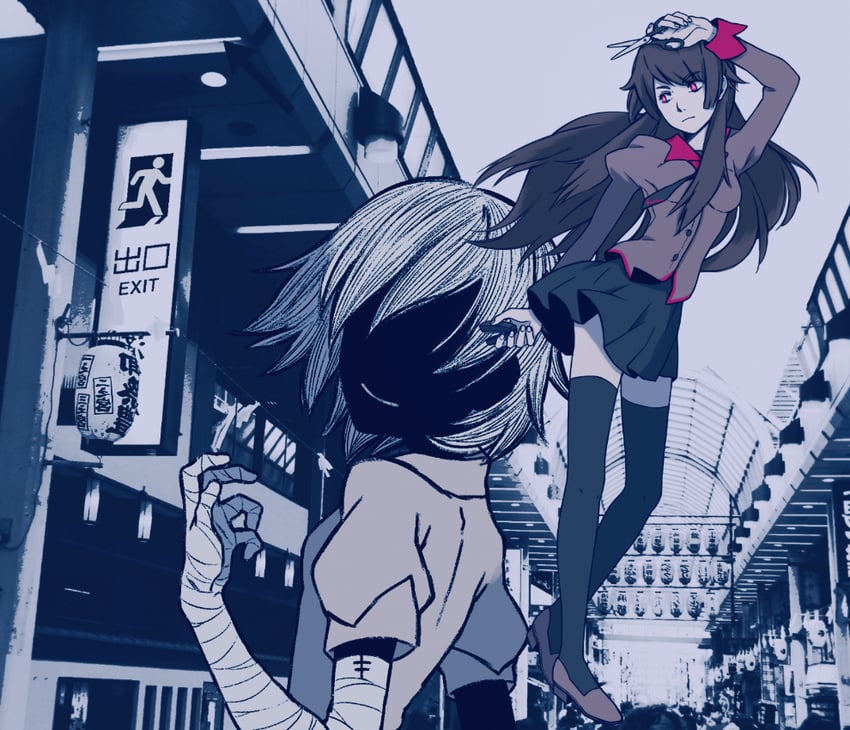senjougahara hitagi and kanbaru suruga (monogatari and 1 more) drawn by 19caito