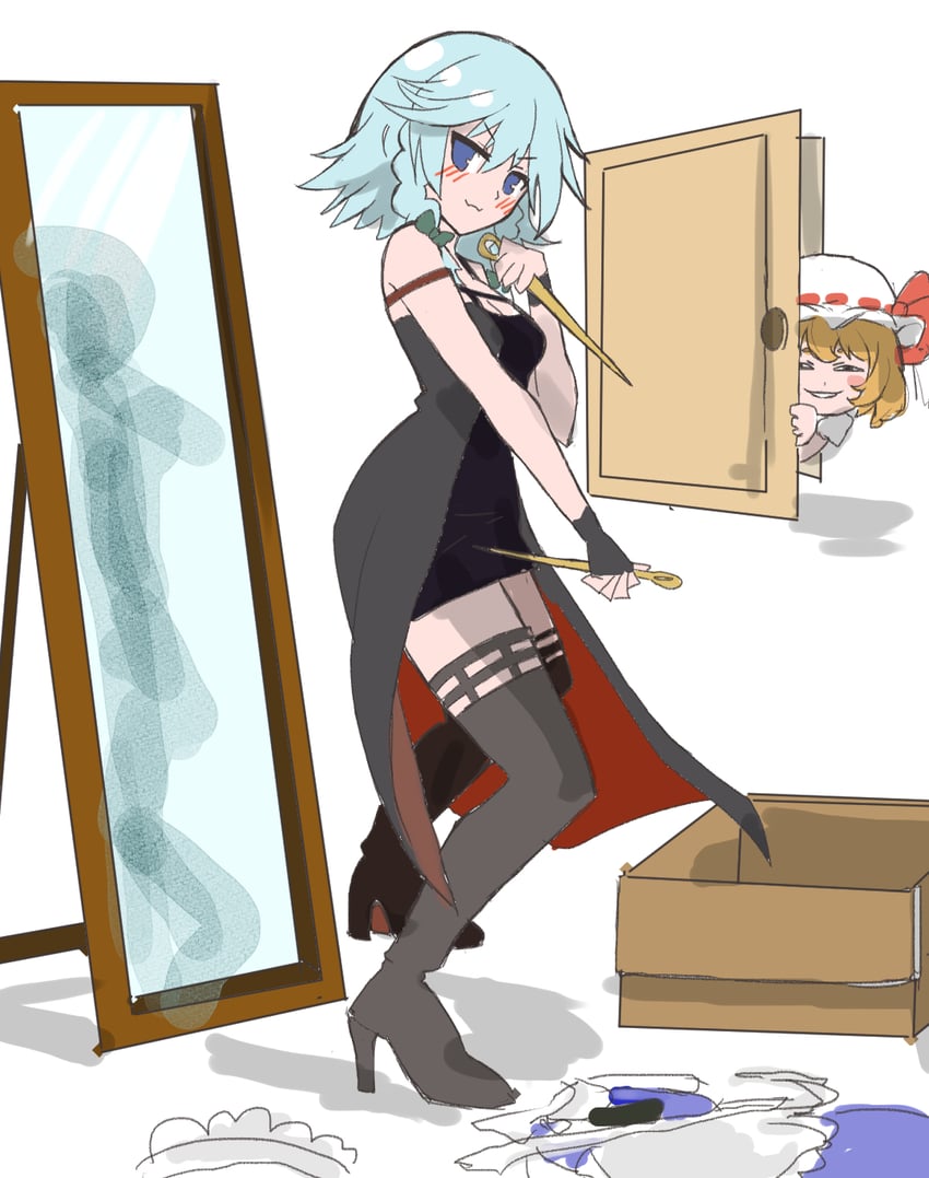 flandre scarlet, izayoi sakuya, and yor briar (touhou and 1 more) drawn by kamu_kotan