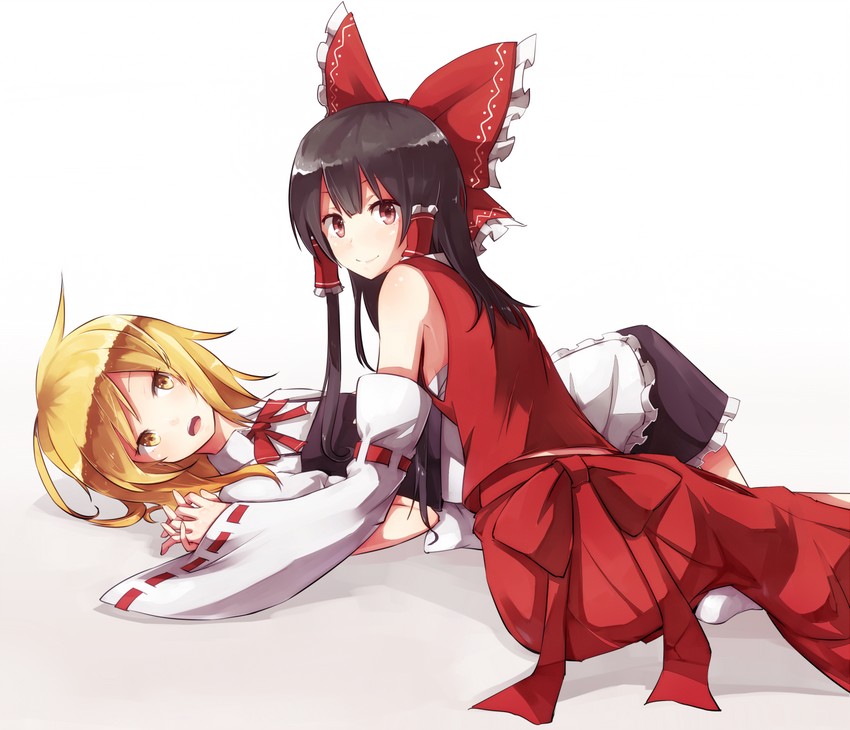 hakurei reimu and kirisame marisa (touhou) drawn by shiroshi_(denpa_eshidan)