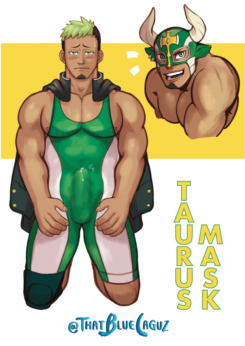 ikusaba daisuke and taurus mask (tokyo afterschool summoners) drawn by thatbluelaguz