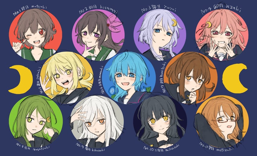 uzuki, satsuki, mutsuki, kisaragi, nagatsuki, and 6 more (kantai collection) drawn by sumoffu