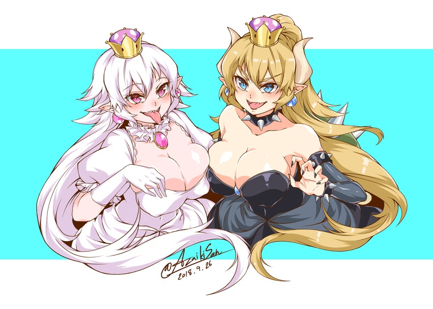bowsette and princess king boo (mario and 2 more) drawn by azaikisan