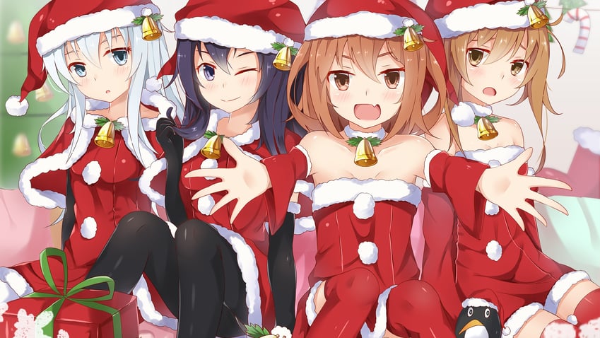 hibiki, inazuma, ikazuchi, akatsuki, failure penguin, and 1 more (kantai collection) drawn by nahaki