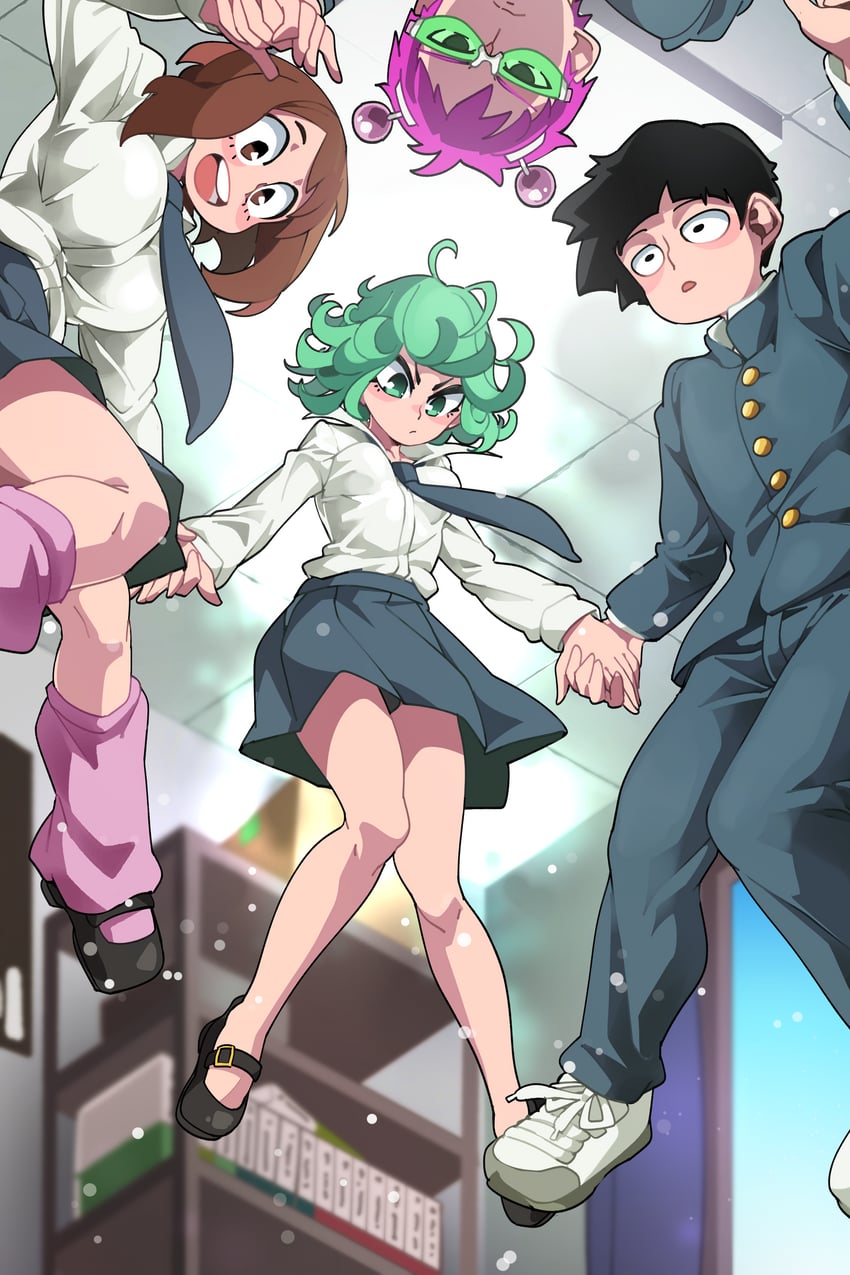 uraraka ochaco, tatsumaki, kageyama shigeo, and saiki kusuo (boku no hero academia and 3 more) drawn by bongfill