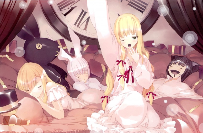 alice, cheshire cat, and march hare (alice's adventures in wonderland) drawn by ueda_ryou
