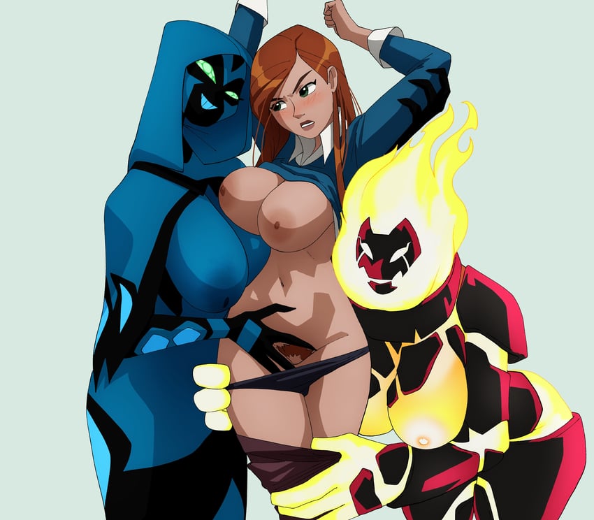 gwen tennyson, heatblast, and big chill (ben 10 and 1 more) drawn by inker_comics