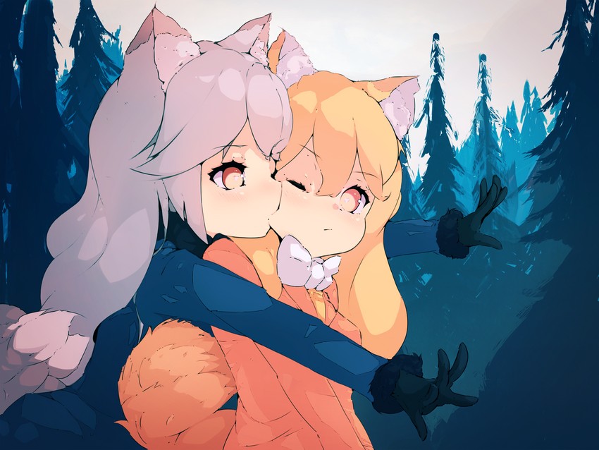 silver fox and ezo red fox (kemono friends) drawn by bakadebiru