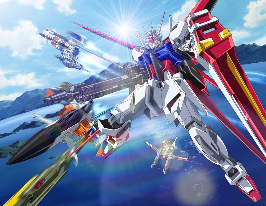 strike gundam, aile strike gundam, and skygrasper (gundam and 1 more)