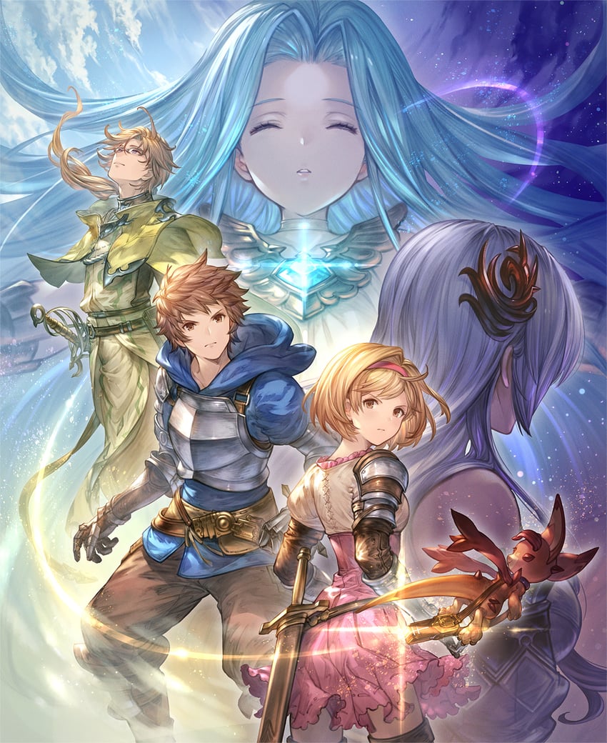 djeeta, gran, lyria, fighter, vyrn, and 2 more (granblue fantasy and 1 more) drawn by minaba_hideo