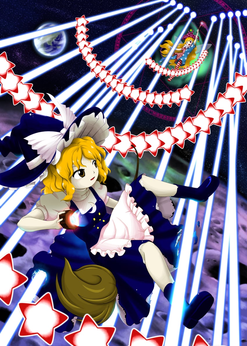 kirisame marisa and clownpiece (touhou and 1 more) drawn by parasite_oyatsu