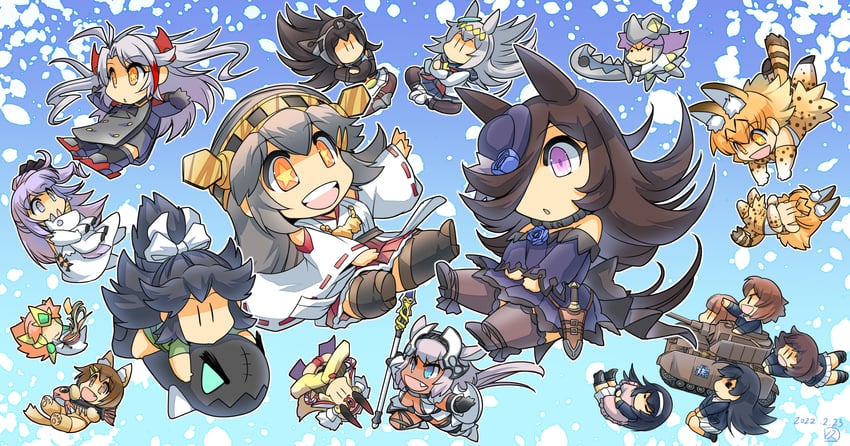 haruna, nishizumi miho, nagato, hirasawa yui, serval, and 13 more (kantai collection and 10 more) drawn by hisahiko