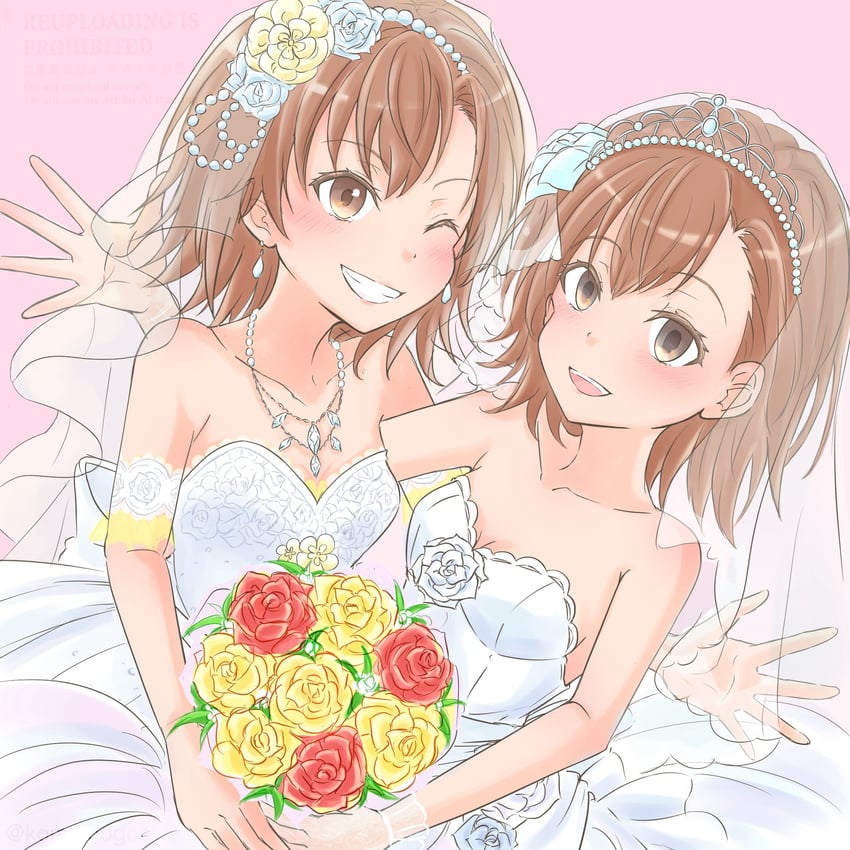 misaka mikoto and misaka imouto (toaru majutsu no index and 1 more) drawn by komemogoo