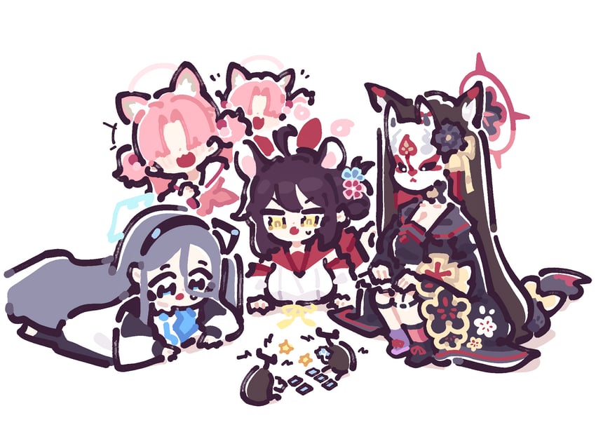aris, wakamo, kaede, and chlorella observation club member (blue archive) drawn by 294_(ranaga)