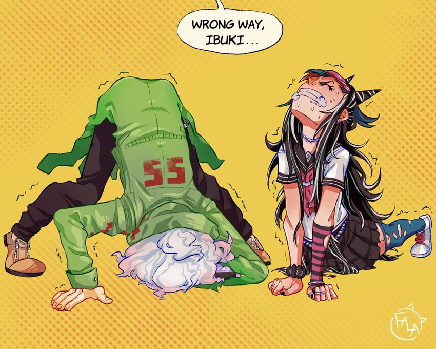 komaeda nagito and mioda ibuki (danganronpa and 1 more) drawn by fala_alfredo_pasta