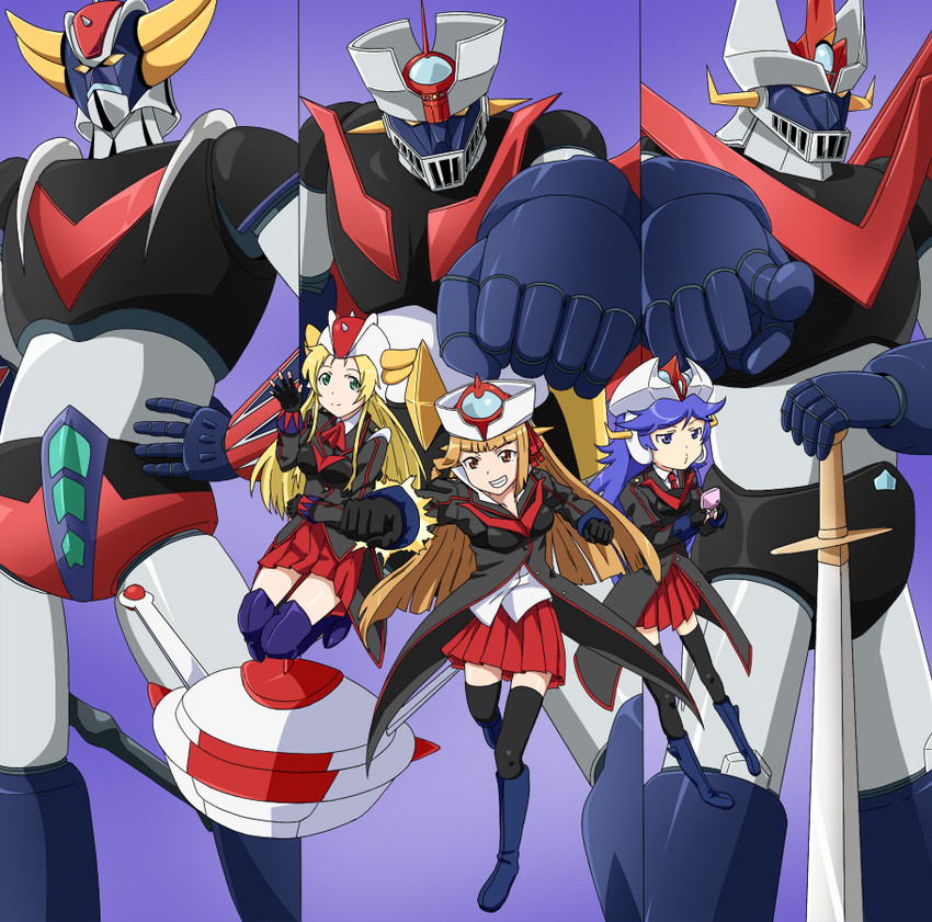 mazinger z, grendizer, great mazinger, z-chan, grenda-san, and 1 more (mazinger and 4 more) drawn by yoshida_keiji