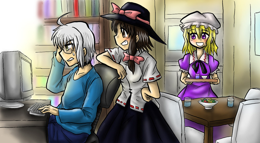 morichika rinnosuke, usami renko, and maribel hearn (touhou) drawn by enokuma_uuta