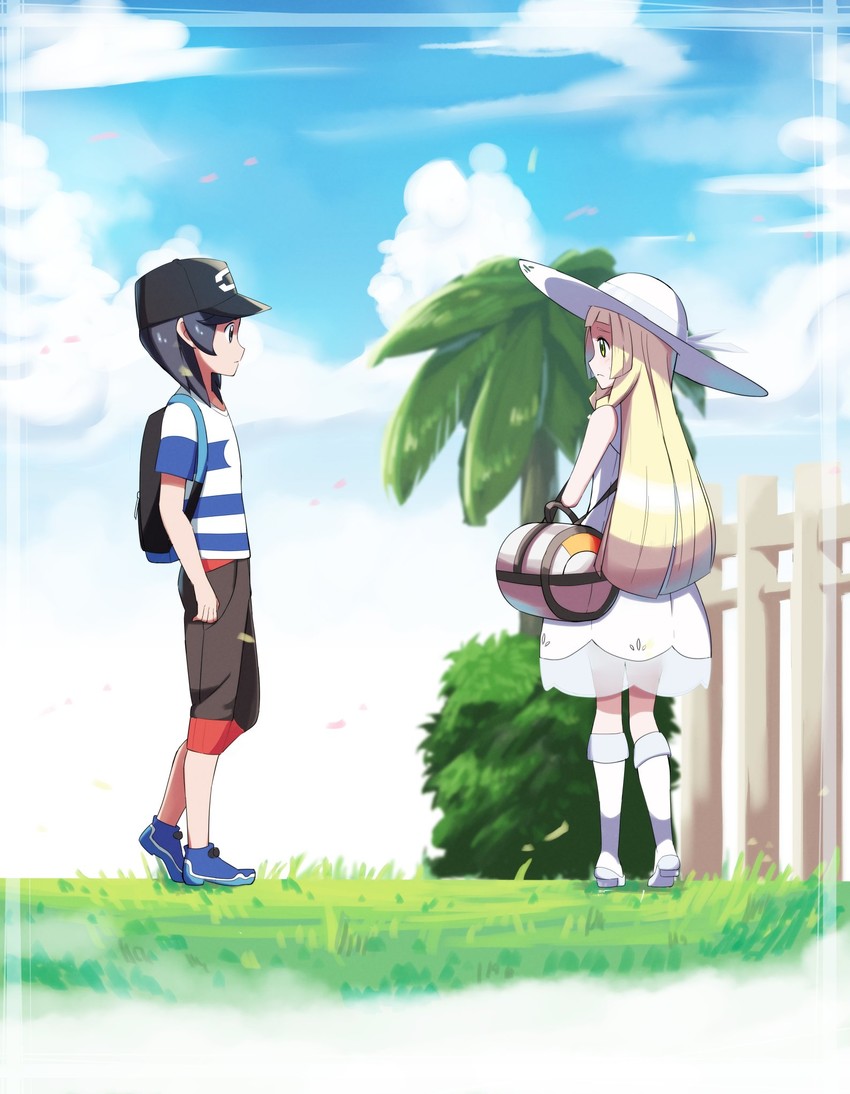 lillie and elio (pokemon and 1 more) drawn by nyorotono