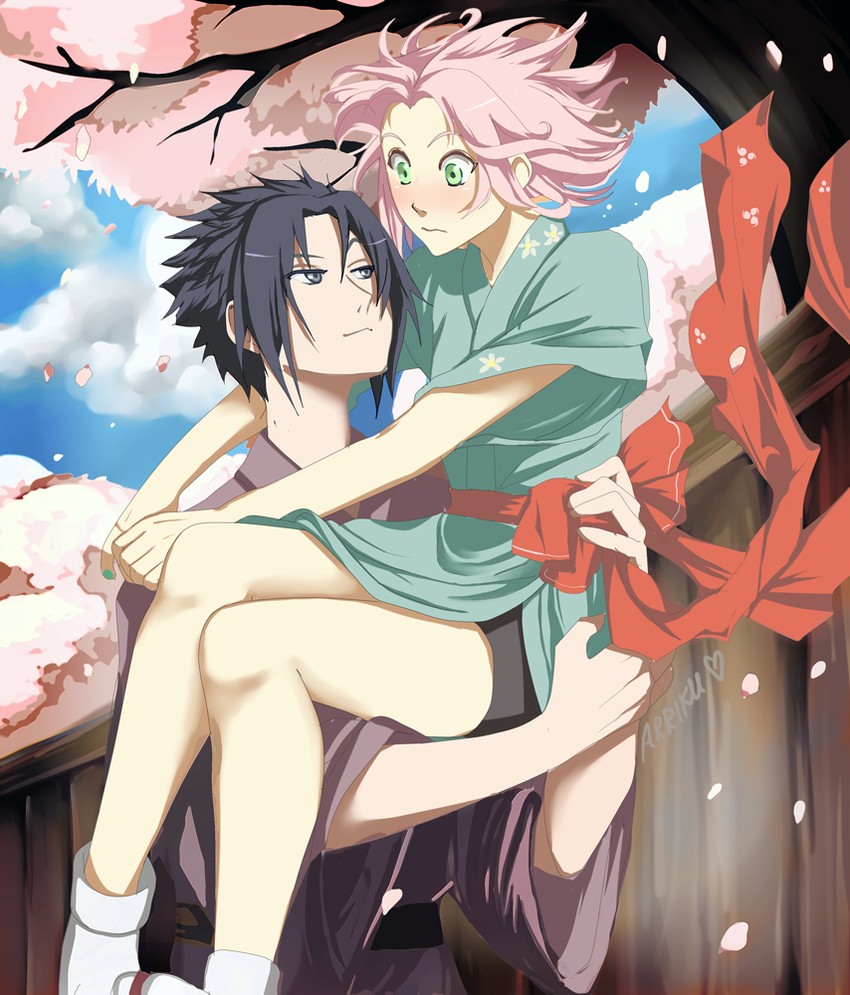 haruno sakura and uchiha sasuke (naruto and 1 more) drawn by arriku