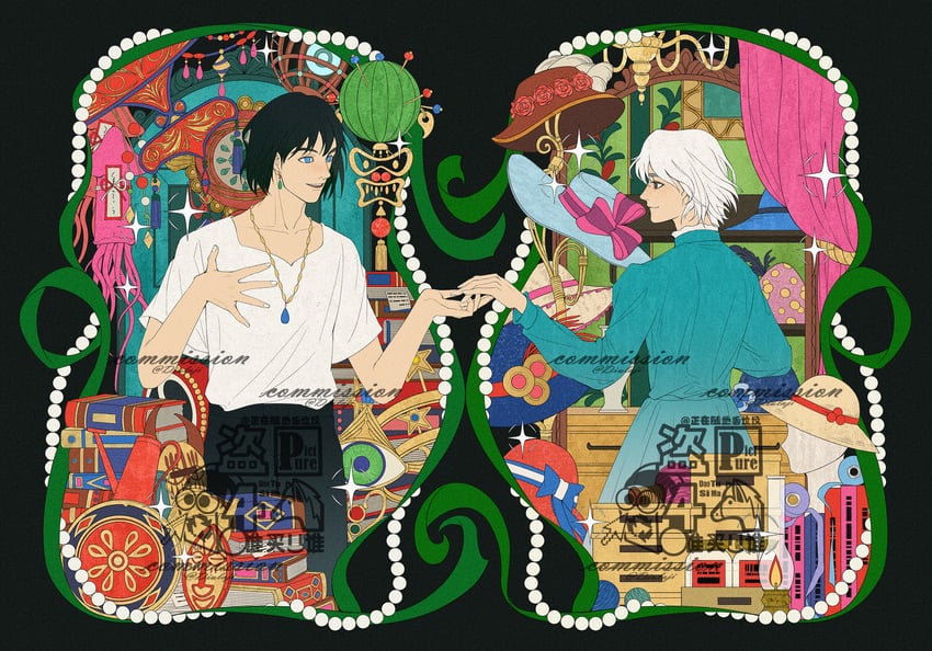 howl pendragon and sophie hatter (howl no ugoku shiro) drawn by 8er8er1s