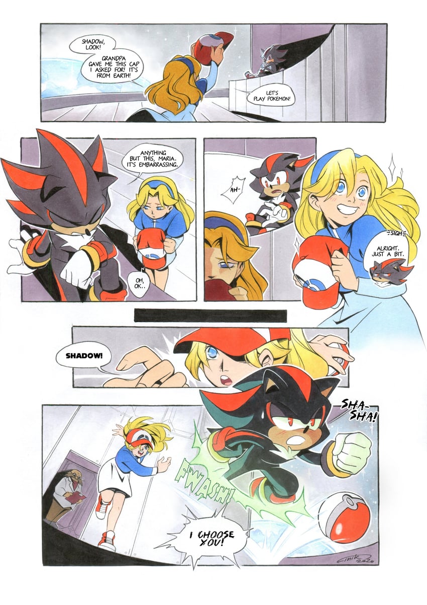 shadow the hedgehog, maria robotnik, and gerald robotnik (pokemon and 1 more) drawn by finik