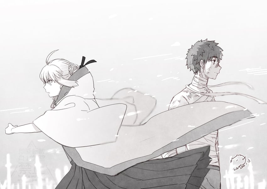 emiya shirou and gray (fate and 2 more) drawn by nemugiko