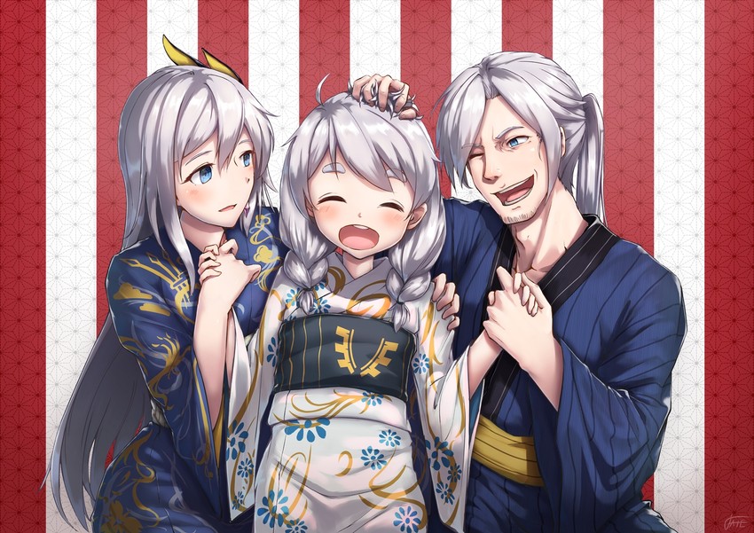 kiana kaslana, cecilia schariac, and siegfried kaslana (honkai and 1 more) drawn by xfate