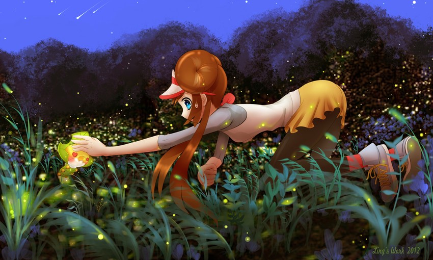 rosa and sewaddle (pokemon and 1 more) drawn by delicious_p