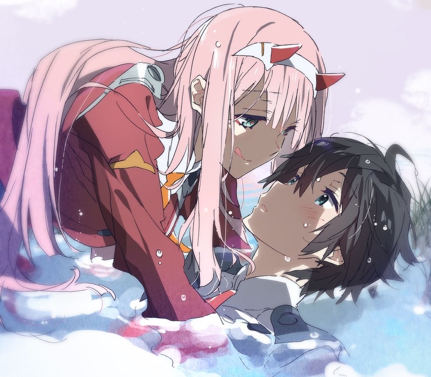 zero two and hiro (darling in the franxx) drawn by kasuga_souichi