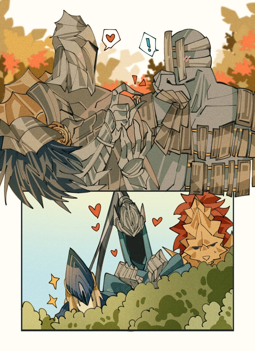 artorias the abysswalker, dragon slayer ornstein, lord's blade ciaran, hawkeye gough, and giant blacksmith (dark souls and 1 more) drawn by drenched-in-sunlight