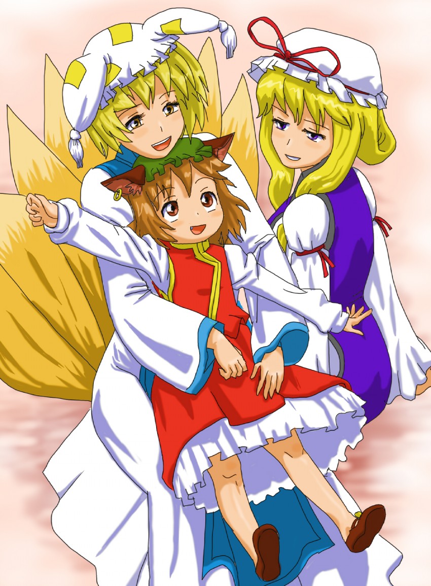 yakumo yukari, yakumo ran, and chen (touhou) drawn by kezune_(i-_-i)