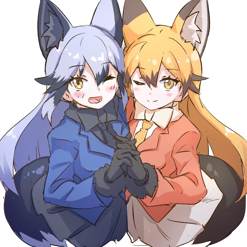 silver fox and ezo red fox (kemono friends) drawn by lowlandgorilla