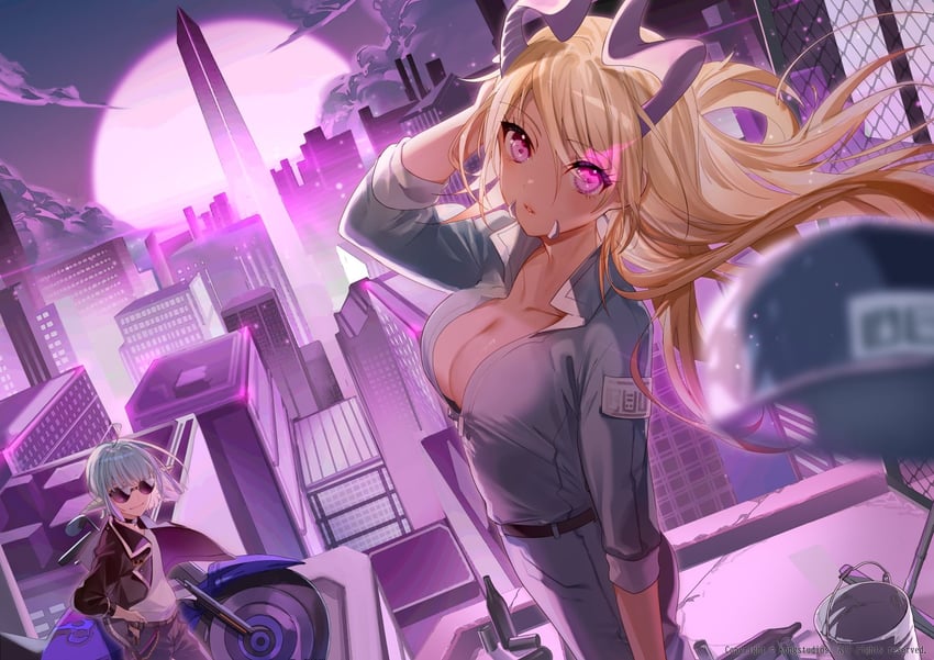 dark magician beth and autonomous android mk.2 (guardian tales) drawn by miwano_rag