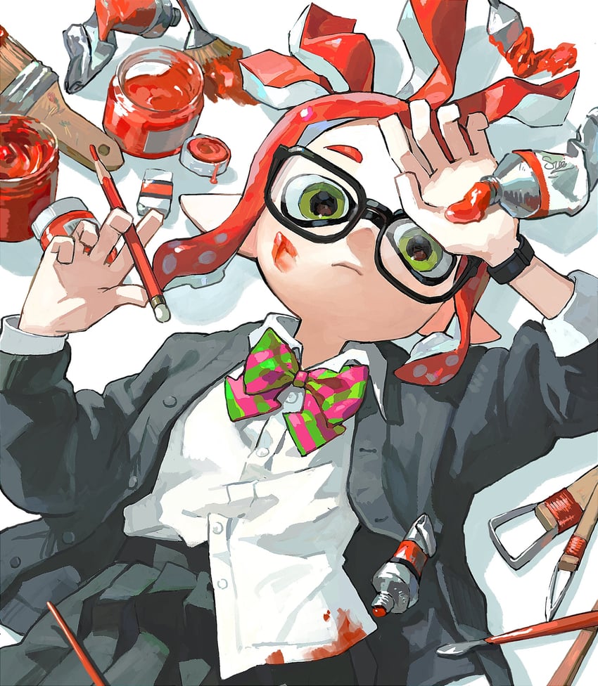 inkling player character and inkling girl (splatoon) drawn by miko_(15476997)