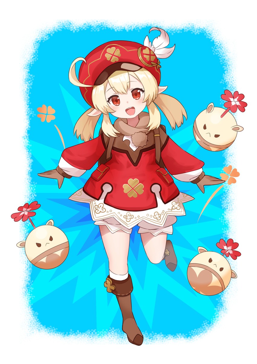 klee and jumpy dumpty (genshin impact) drawn by yuzu_kiro