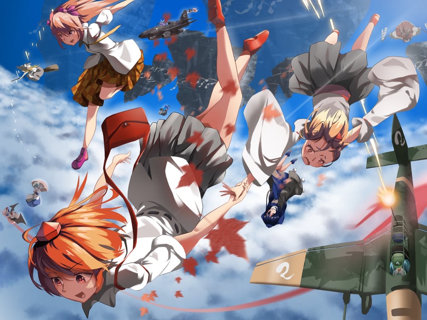 hakurei reimu, kirisame marisa, remilia scarlet, izayoi sakuya, shameimaru aya, and 8 more (touhou) drawn by bai_huashu