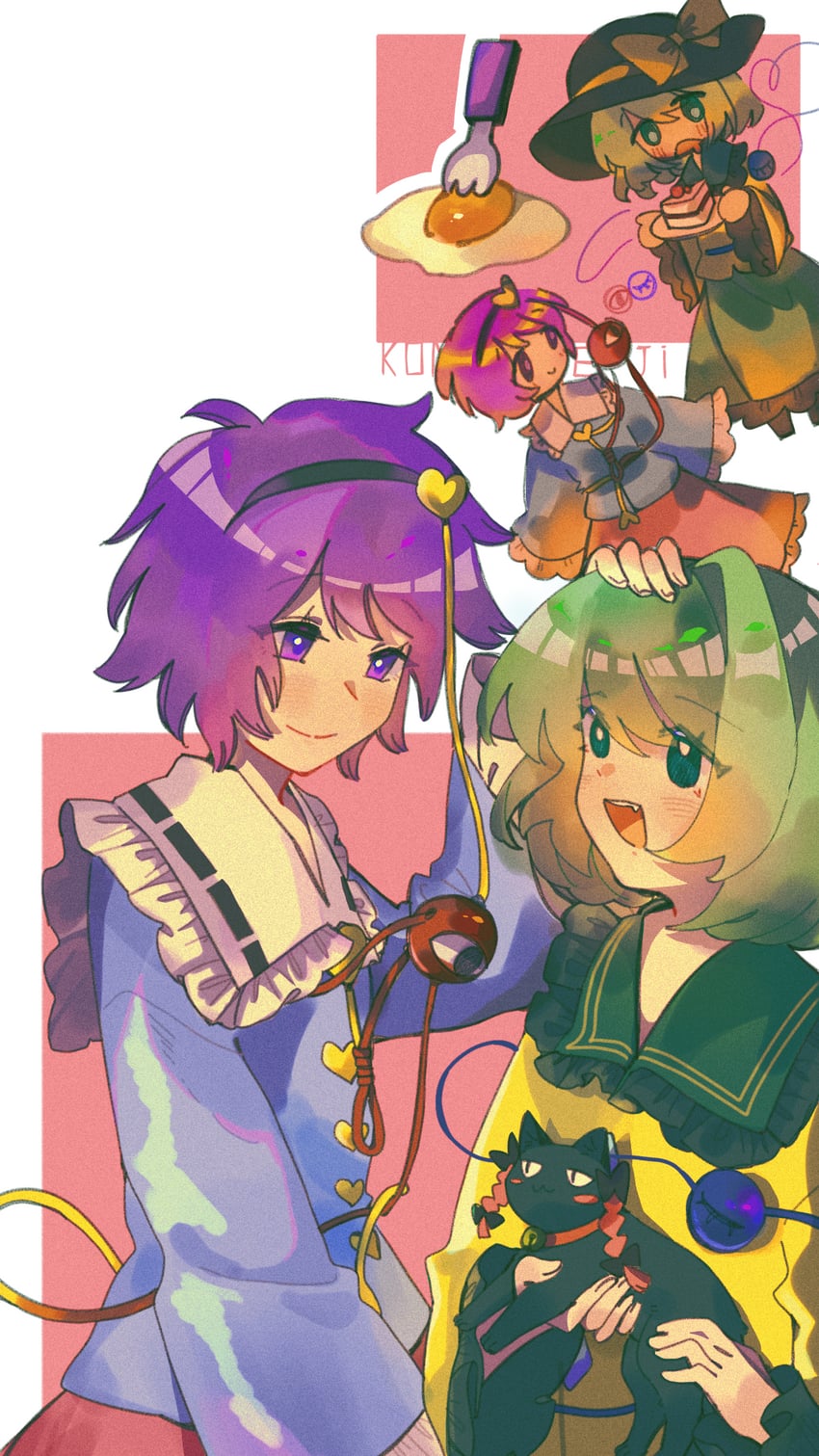 komeiji koishi, komeiji satori, and kaenbyou rin (touhou) drawn by mianfeng