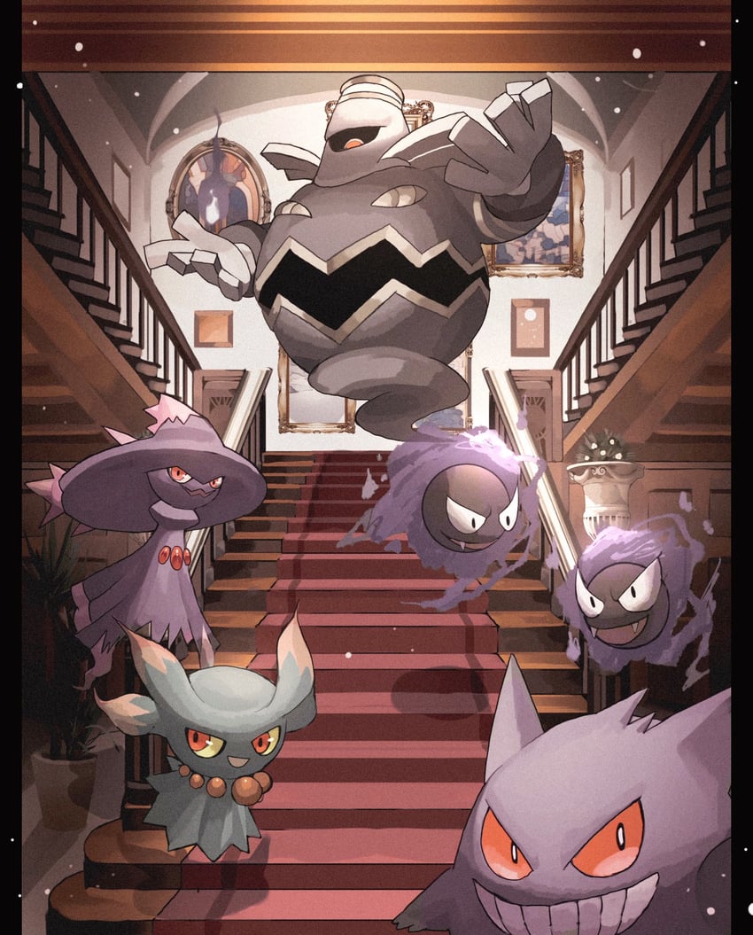 gengar, gastly, mismagius, misdreavus, and dusknoir (pokemon) drawn by reo_(mmocc123)